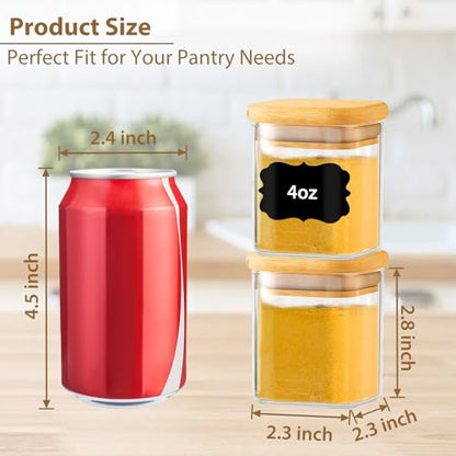 12 Pack 4 oz Square Glass Spice Jars with Lids and Labels – Airtight Small Seasoning Containers Set, Clear Glass Storage Jars for Seasoning, Spices, Kitchen Pantry Organization - color: Square/4oz/12pcs