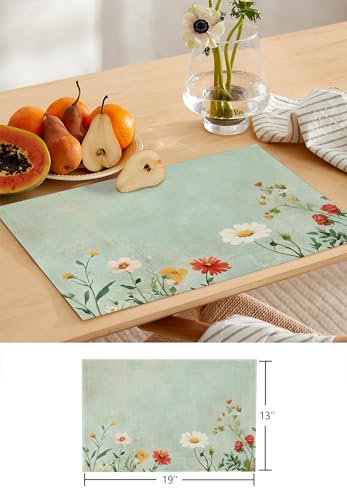Table Runner and Placemats Set of 4 Red Orange White Flowers Decorative Dining Table Runner with Matching Placemats Green Oil Painting Table Decor for Kitchen Dining Room and Everyday Use 13x70in - size: 13"x70"+4pcs