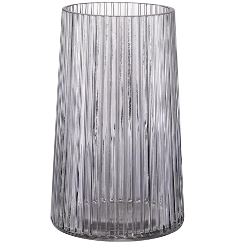 Black Glass Vase for Flower, Flower Vase for Bouquet, Modern Glass Vases, Ribbed Vases for Living Room, Bedroom, Dining Table, Office, Wedding, Centerpieces, 8 Inches - color: Black, size: Large