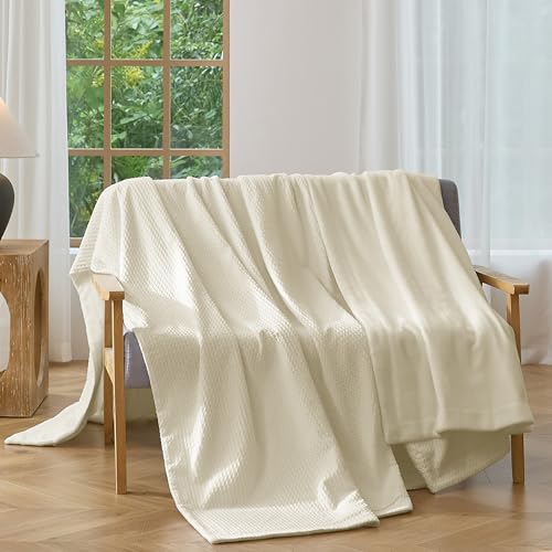 CHUFFED Cotton Waffle Blanket King Size - Plush Milk Velvet & Reversible Waffle Weave,Anti-Static 500Gsm Design，Thick Cozy Soft Winter Blanket for Bed, Couch, Sofa - Beige, 104x90 Inches - color: Beige, size: King