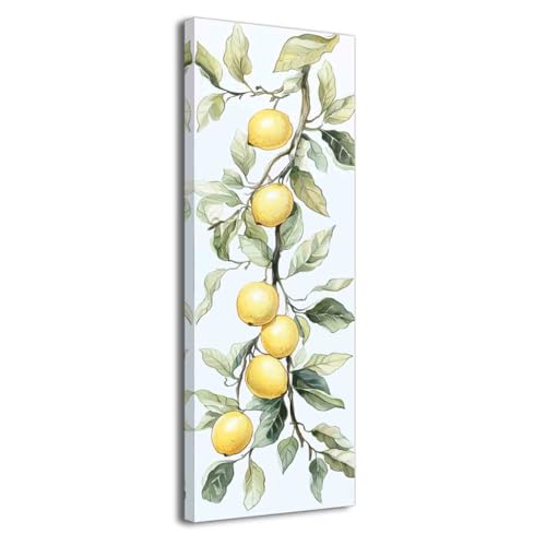 BJYCHG Lemon Pictures for Kitchen Lemon Wall Art Citrus Canvas Prints Yellow Fruit Tree Poster Summer Paintings Farmhouse Kitchen Decor Frame (White, (30L x 10W)) - color: White, size: 30"L x 10"W