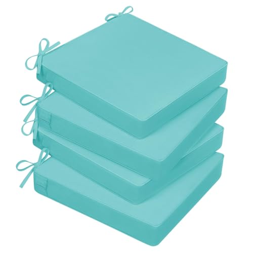 Basic Beyond Outdoor Chair Cushions for Patio Furniture, Waterproof Outdoor Seat Cushions Set of 4 18 x 18, Patio Chair Cushions Set of 4 with Ties and Handle, Teal - color: Teal, size: 18x18x3