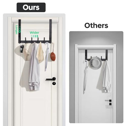 2 Pack Over The Door Hooks - NO NAIL over door hanger holder,NO ASSEMBLY REQUIRED large over the door towel rack with 12 hooks, heavy duty hooks for bathroom,bedroom,hanging towels,coats (Black)