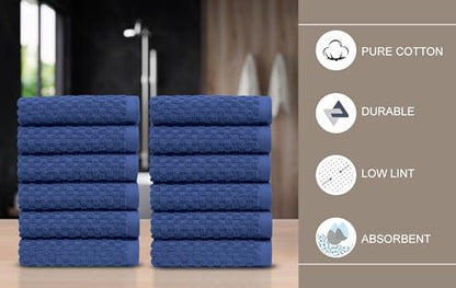 COTTON CRAFT Euro Spa Waffle Wash Cloth - Set of 12 Blue Washcloth | Luxury Face Towel Set - 100% Cotton - Soft Plush Absorbent Low Lint Quick Dry - Gym Shower Beach Bath Kitchen - 12x12 inches - color: Blue, size: 12 Pack Wash Cloths