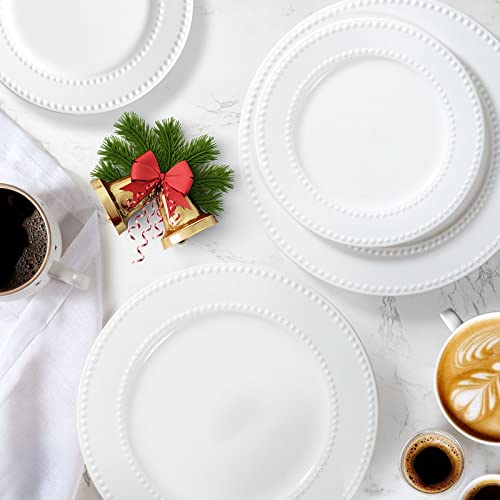 Embossed Salad Plates Set of 4, 8 inch White Ceramic Dessert Appetizer Plates, Small Dinner Plates, Restaurant Kitchen Dish, Scratch-Resistant, Chip-Resistant, Oven Microwave Dishwasher Safe - color: 8 inch-White- Dot-4pcs