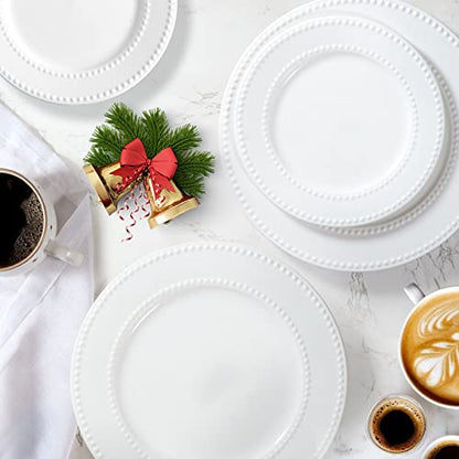 Embossed Salad Plates Set of 4, 8 inch White Ceramic Dessert Appetizer Plates, Small Dinner Plates, Restaurant Kitchen Dish, Scratch-Resistant, Chip-Resistant, Oven Microwave Dishwasher Safe - color: 8 inch-White- Dot-4pcs