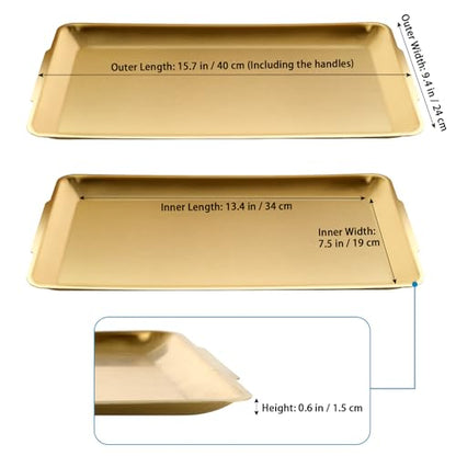 Large Stainless Steel Serving Platter, 15.7" Rectangle Camping Plate, Vanity Organizer Tray for BBQ, Party, Buffet, Appetizer, Bathroom Supplies (Brushed Gold)