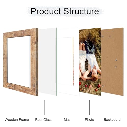 iRahmen 6x8 Picture Frame with Mat 4x6 - High Definition Real Glass Wooden Photo Frames for Tabletop Display and Wall Mounting (Rustic Brown, Set of 2) - color: Rustic Brown, size: 6X8
