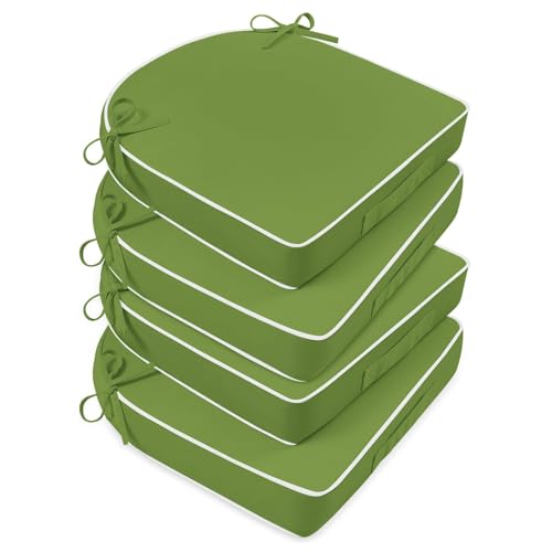 Basic Beyond Outdoor Cushions for Patio Furniture: Waterproof & UV Resistant Outdoor Chair Cushions Set of 4-19 x 19 x 3 Inch Thick Patio Chair Cushions with Ties & Handle, Grass Green/White - color: Grass Green/White