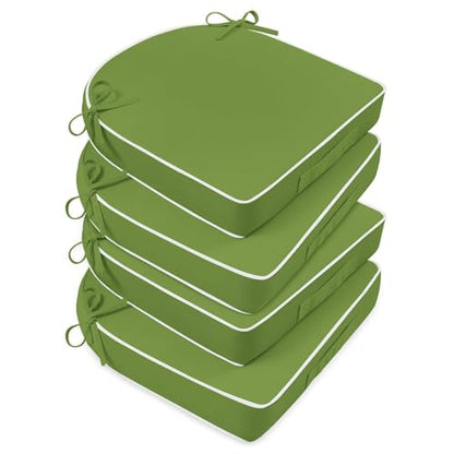 Basic Beyond Outdoor Cushions for Patio Furniture: Waterproof & UV Resistant Outdoor Chair Cushions Set of 4-19 x 19 x 3 Inch Thick Patio Chair Cushions with Ties & Handle, Grass Green/White - color: Grass Green/White