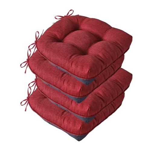 IASEAHK Chair Cushions for Dining Chairs, Seat Cushions for Kitchen Chairs, Indoor Seat Cushions with Ties, Tufted Foam Chair Pads, Non Slip Chair Cushions Set of 4, 15.5" x 15.5" x 4", Red - color: Red, size: Pack of 4