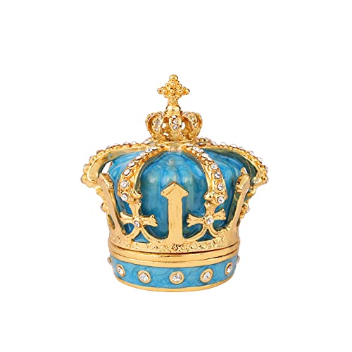 QIFU Hand Painted Sky-Blue Royal Crown Style Decorative Enameled Trinket Box Hinged, Unique Gift for Family - color: Crown 1 Sky-Blue