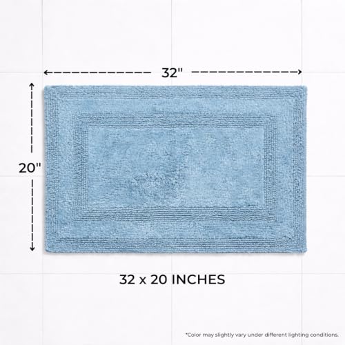 Akiko 100% Cotton Bath Mat, Soft Plush Reversible Bathroom Rug 20x32 Blue | Bath Mats for Bathroom Absorbent Quick Dry Anti-Skid Machine Washable Bath Mats for Bathroom Shower Bathtub - color: Blue