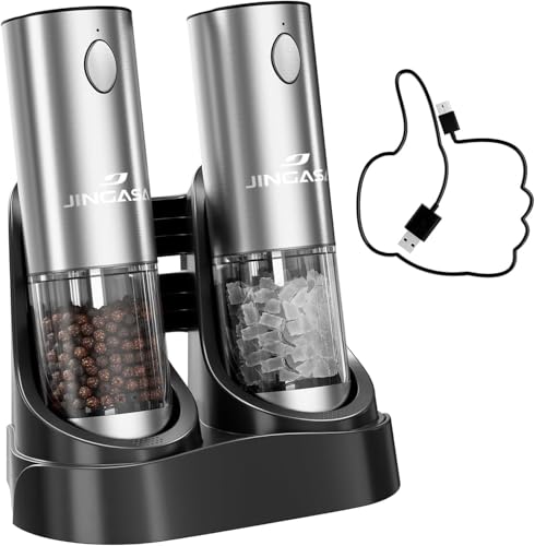 Electric Salt and Pepper Grinder Set, 95ml Large Capacity Automatic Pepper Mill with USB-C Charging Base & LED Light, Adjustable Coarseness Stainless Steel Spice Grinder 2-Piece Set - size: Upgraded Capacity Version (1 Pack)