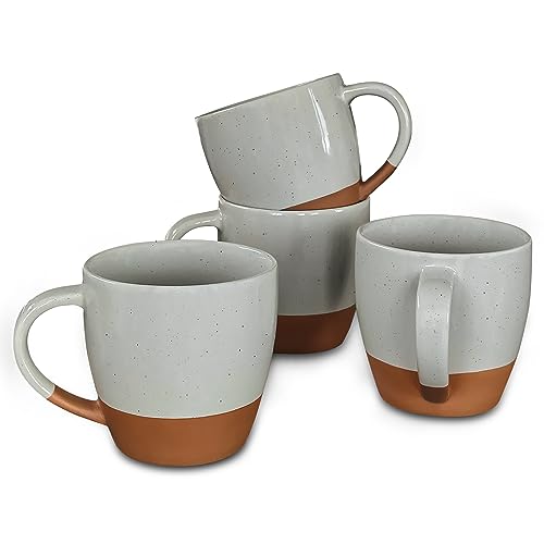 Mora Ceramic Large Latte Mug Set of 4, 16oz - Microwavable, Porcelain Coffee Cups With Big Handle - Modern, Boho, Unique Style For Any Kitchen. Microwave Safe Stoneware - Earl Grey - color: Earl Grey