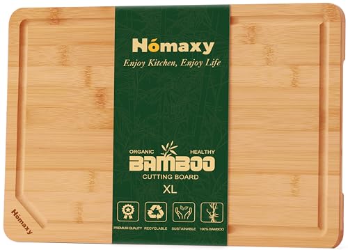 Homaxy Extra Large Organic Bamboo Cutting Boards for Kitchen, 17.5"x12" | Wood XL Cutting Board with Juice Groove and Handles, Charcuterie Butcher Block Serving & Chopping Board, Pre Oiled - color: Natural, size: 17.5"L x 12"W