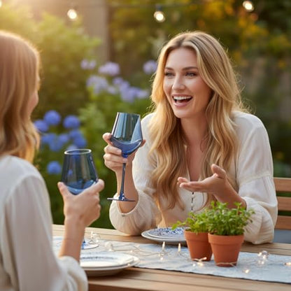 Hand Blown Cobalt Blue Wine Glasses Set of 6 – 16oz Tulip Lead-Free Crystal Stemware – Elegant Deep Blue Glassware for Dinner Parties, Weddings & Gifts - color: Cobalt Blue