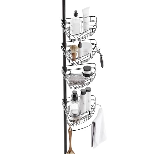 Zenna Home Tension Pole Shower Caddy Corner Organizer, Adjustable Standing Shower Caddy with 4 Baskets and Built in Towel Bar, Rust Resistant Bathroom Tension Rod Organizer, 60 to 97 Inch, Matte Black - color: Matte Black
