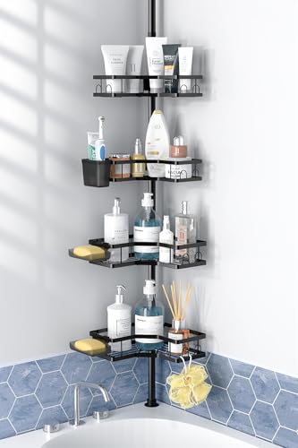 Aitatty Corner Shower Caddy Tension Pole: 4tier adjustable Rustproof Bathroom Organizer Shelves - Bathtub shampoo rack 43.5-120 inch