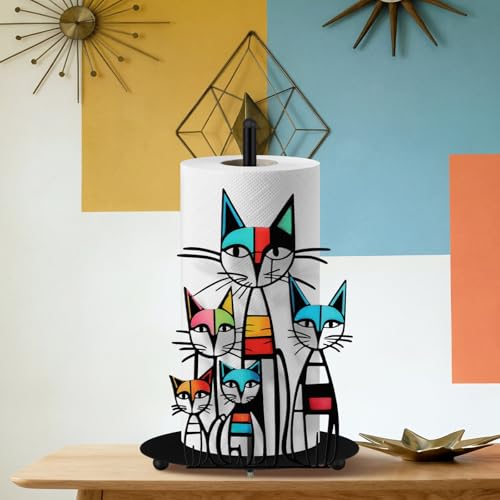 Mid Century Cat Paper Towel Holder Black Metal Paper Towel Holder Retro Decorative Tissue Stand Colorful Mid Century Retro Table Decor for Home Party Bathroom Countertop Dining Table - style: Cat