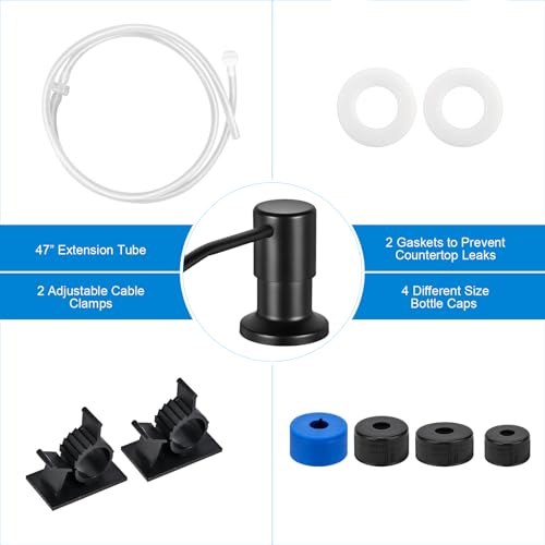 Soap Dispenser for Kitchen Sink, Upgrade Built in Sink Soap Dispenser, Countertop Sink Soap Dispenser Pump with 47" Extension Tube kit, No Need More Refills (Black) - color: Black