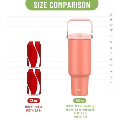 40 oz Insulated Tumbler with Top Handle and Flip Straw | Vacuum Insulated Stainless Steel Cup with Leak-Proof Lid, Sweat-Free, Fits Cup Holder, Keeps Ice Cold up to 30 Hours - color: Azure, size: 40 Ounces
