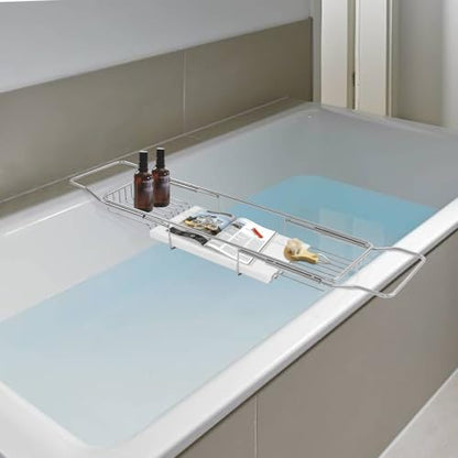 Expandable Bathtub Tray Caddy for Luxury Bath, Extra Wide Acrylic Tub Tray with Natural Marble Board, Waterproof Bath Tub Shelf for Phone, Wine, Book, Tablet Stand - Ideal Home Spa (Silver, White) - color: Silver, White