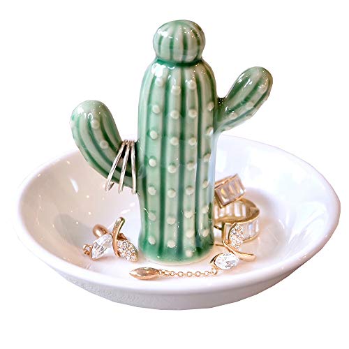 PUDDING CABIN Cactus Gifts for Women Christmas, Cactus Ring Holder Dish, Birthday Gifts for Women Thanksgiving Xmas Valentine's Day, Decorative Cactus Decor, Home Decor - style: Cactus Green