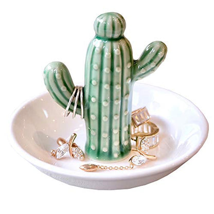 PUDDING CABIN Cactus Gifts for Women Christmas, Cactus Ring Holder Dish, Birthday Gifts for Women Thanksgiving Xmas Valentine's Day, Decorative Cactus Decor, Home Decor - style: Cactus Green