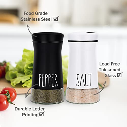 Farmhouse Salt and Pepper Shakers with Adjustable Pour Holes, Refillable Salt Shaker by Aelga, Ideal for Himalayan, Kosher, Black and White Pepper - color: Black/White
