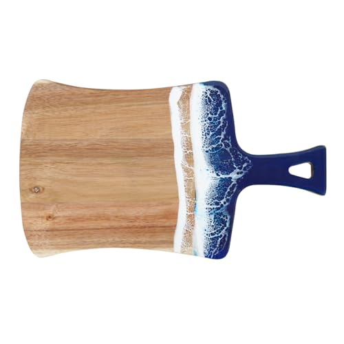 Cutting Board for Kitchen – 14.2" x 8.3" Wooden Serving Board with Handle for Steak Bread Cheese & Fruits – Blue ocean Resin Chopping Board, Easy to Clean - color: Blue