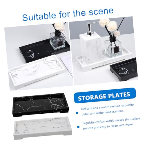 Marble Design Composite Bathroom Vanity Tray, White Cosmetic Storage Plate with Jewelry Organizer for Home Countertop Toiletries Holder