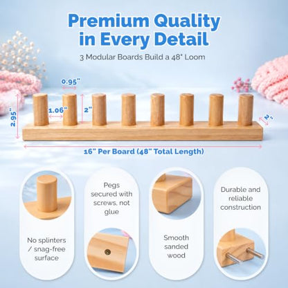 LEOGOR 48-Inch Chunky Yarn Blanket Loom – Adjustable Wood Knitting Frame for Hand Crochet, Large Peg Board Kit for Beginners, Crafts & Home Blankets - size: 48inch