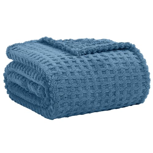 Soft Cozy Fuzzy Fleece Queen Size Blanket, Waffle Slate Blue, 90x90 Inches – Lightweight, Fluffy, and Warm 3D Jacquard All-Season Blanket for Bed, Couch, Sofa, Camping, and Travel - color: Waffle Slate Blue, size: Queen (90" x 90")