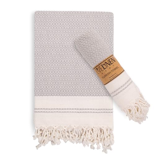 Evelynen Turkish Hand Towels for Bathroom & Kitchen Towels Decorative Set of 2 | Boho Farmhouse Hand Towels with Hanging Loops for Face, Dish, Kitchen & Bath | (16" x 32" - Grey) - color: Grey