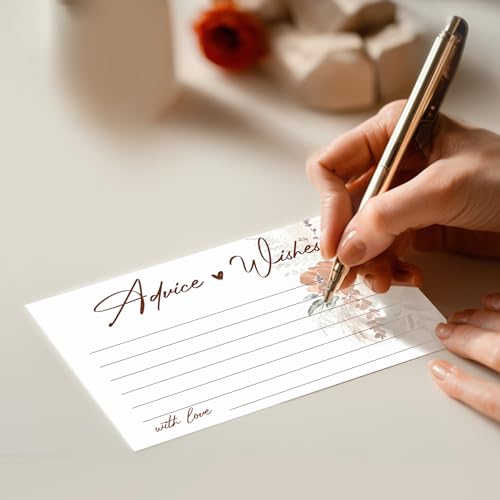 Boho Wedding Advice and Wishes Cards with Wood Box - 60 Pack 250GSM Pampas Grass Mr and Mrs Message Cards - Terracotta Bridal Shower Decorations, Engagement Party Guest Book Alternative - color: BOHEMIA