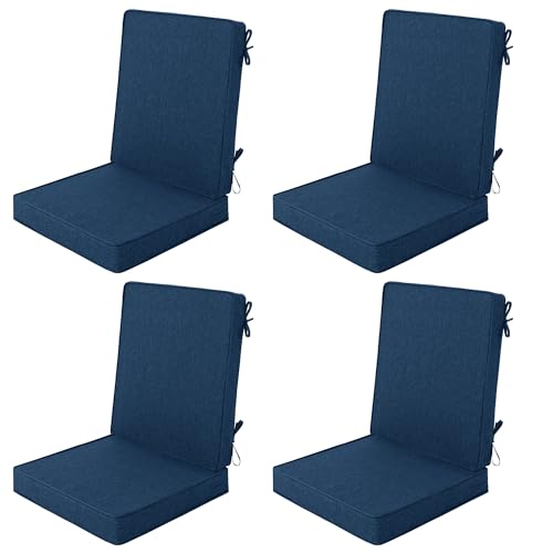 Outdoor Chair Cushions 20x20 Inch, Set of 4, Navy Blue | Water Resistant, Fade Resistant, Patio Furniture Lawn Dining Seat Replacement with High Back, Removable Cover with Zipper - color: Navy Blue, size: 20" x 20" 4 Pack