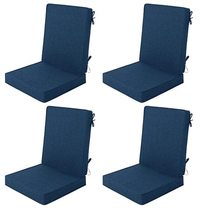 Outdoor Chair Cushions 20x20 Inch, Set of 4, Navy Blue | Water Resistant, Fade Resistant, Patio Furniture Lawn Dining Seat Replacement with High Back, Removable Cover with Zipper - color: Navy Blue, size: 20" x 20" 4 Pack