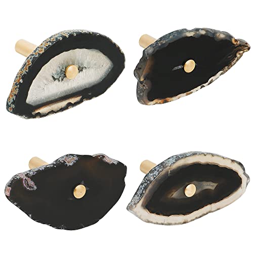 CozyTower 4 Pcs Unique Agate Wall Hooks for Hanging, Decorative Wall Hooks | Coat Hooks Wall Mounted, Irregular Agate Brass Rod, Single Hook, Hat Bag Hooks for Wall Curtain Tieback Hooks (Black Agate) - color: Black