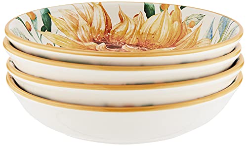 Sunflower Fields 9" Soup/Pasta Bowls, Set of 4 – 38 oz Ceramic Bowls Great for Pasta, Salad, Chili, or Hearty Meals – Everyday Dining or Elegant Entertaining Use - size: Large