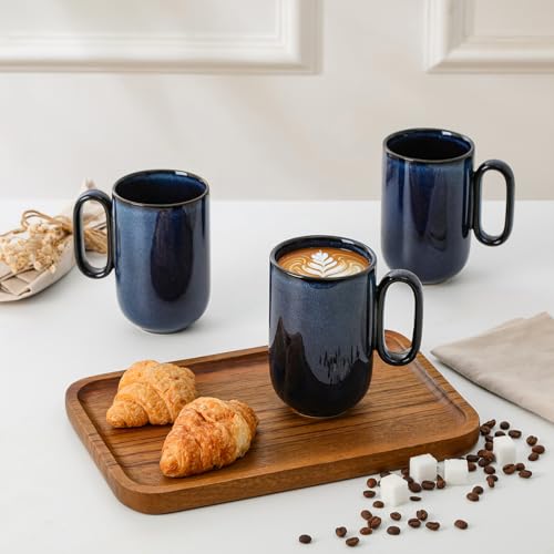 vicrays Ceramic Coffee Mug Set - 16 Ounce Large Stoneware Mug for Men Women - Unique Glazed Porcelain Mugs with Handle for Coffee Latte Tea Milk Cocoa - Set of 6 (Blue) - color: Blue