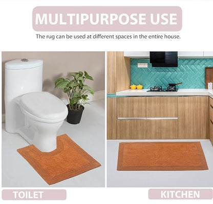 Home Weavers Luxury Collection 100% Cotton Reversible Bathroom Rugs Set, Washable Rug, Extra Soft and Absorbent Bath Rug, Kitchen Mat, 2 Piece Set(S+M), Terracotta - color: Terracotta, size: 2 Piece Set(S+M)