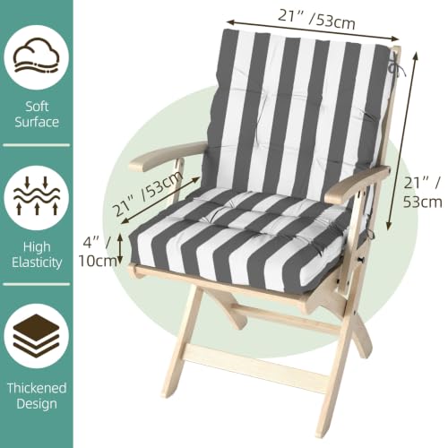 Outdoor Chair Cushions 42x21x4 Inch Set of 2, Dark Gray Stripe | Patio Cushions for Dining Rocking Chairs, High Back Soft Seat Pad with Ties, Waterproof Fade Resistant, Indoor Outside Use - color: Dark Gray White Stripes
