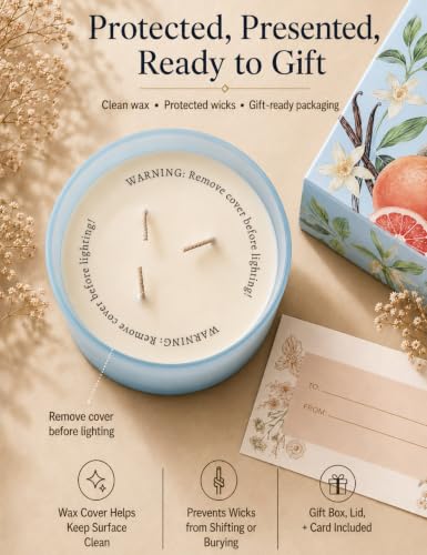 Grapefruit Vanilla 3-Wick Soy Candle, 15.8 Oz Large Scented Candle for Home | Bright Creamy Citrus With Bergamot & Berries, Aromatherapy, Room-Filling Scent, Clean Burn, 15.8 Oz, Blue Jar, Gift Ready