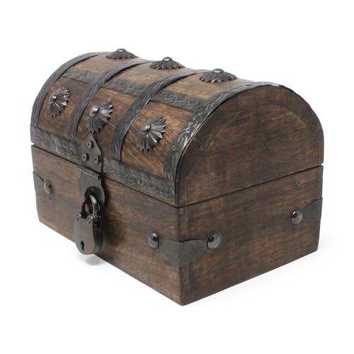 Keepsake Wooden Treasure Chest with Antique Jewelry Lock and Key - Velvet Lined Interior (Medium 6.5 x 4.5 x 4.5) – Decorative Box, Pirate Wooden Chest, Wood Box with Lid - size: Medium 6.5 x 4.5 x 4.5"