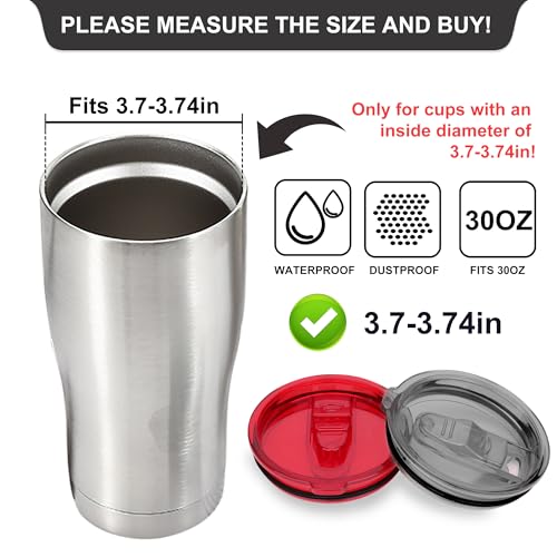 4 Replacement Lids for 30oz Stainless Steel Tumbler Lids - Only Replace The lid With A Top Diameter Of 3.91 inches (Bottom Diameter Of 3.74 inches) - color: 30OZ seal (2 Red + 2 Black)
