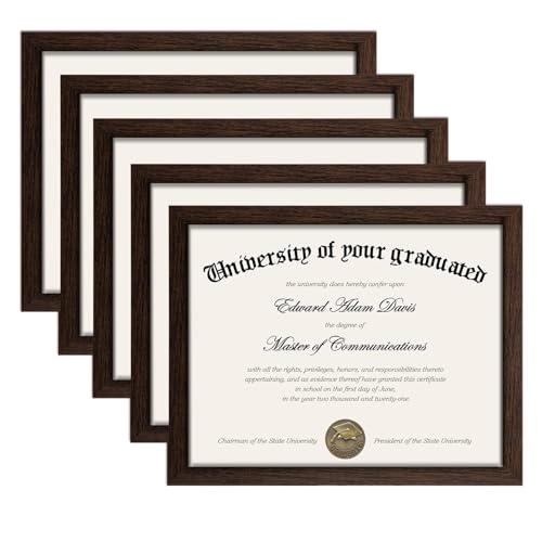 upsimples Certificate Frame, 8.5 by 11 Glass Diploma Frames, 5 Pack, Brown | Displays 8.5x11 Document and Degree, Graduation Gift for Wall or Tabletop Decor, High-definition Glass - color: Brown