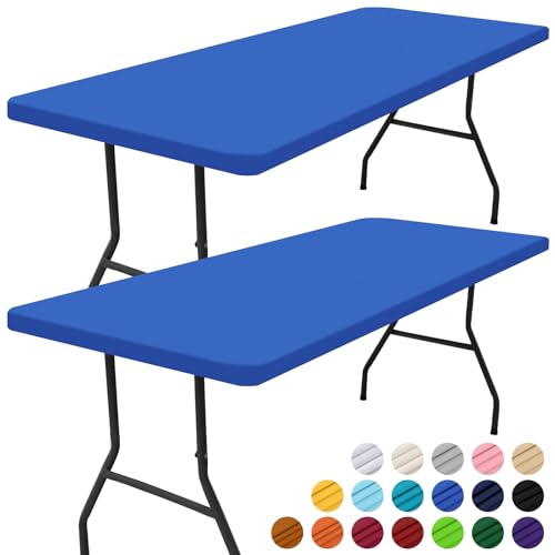 Smiry 2 Pack Rectangle Picnic Table Cloth, Waterproof Elastic Fitted Tablecloths, Washable Polyester Rectangular Patio Table Cover for Camping, Indoor and Outdoor (Blue, 24"x48") - color: Blue, size: 4FT - 24"X48"
