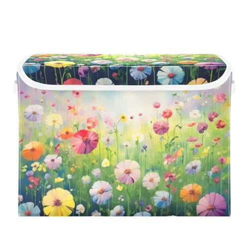 Colorful Flowers Storage Bins with Lids and Carrying Handle,Foldable Storage Boxes Organizer Containers Baskets Cube with Cover for Home Bedroom Closet Office - color: Colorful Flowers