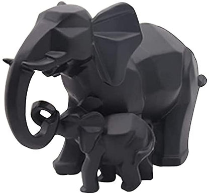 Elephant Family Statue Mother and Baby Elephant Figurine Lucky Wealth Feng Shui Ornaments for Home Office Home Office - Black